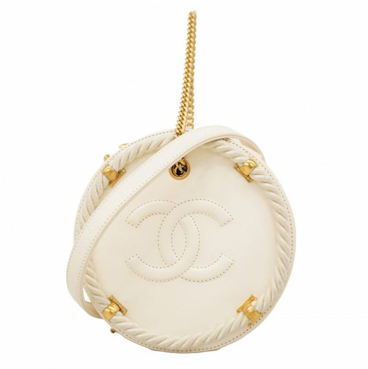 Chanel Shoulder Bag Calfskin White Gold Hardware Women