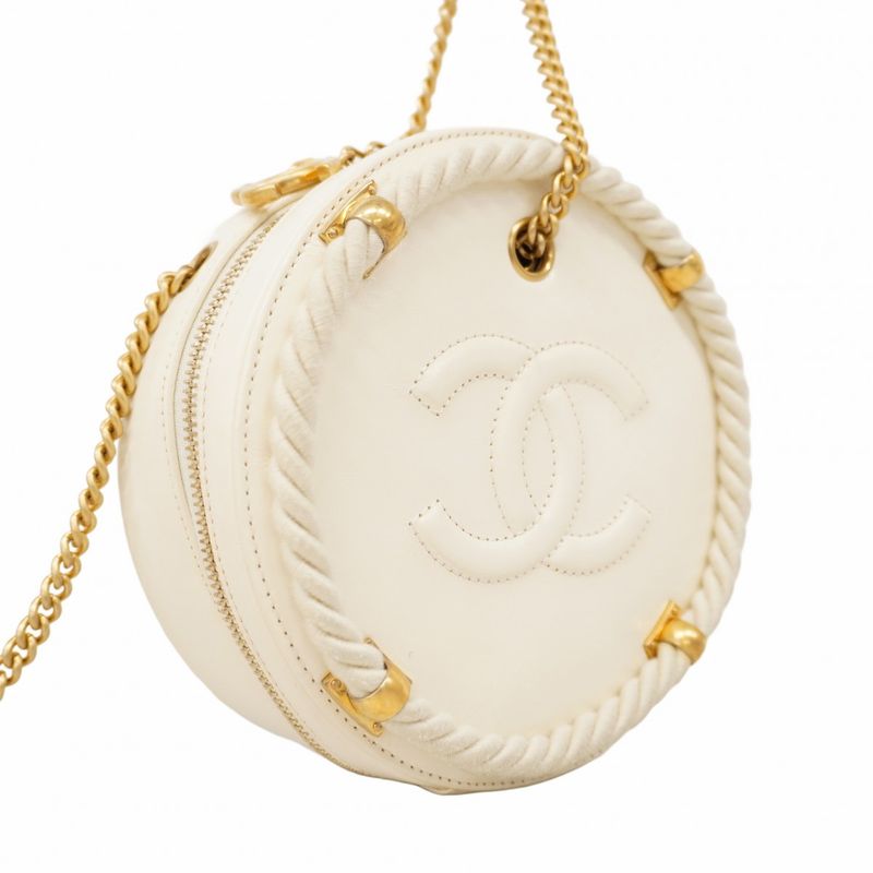 Chanel Shoulder Bag Calfskin White Gold Hardware Women
