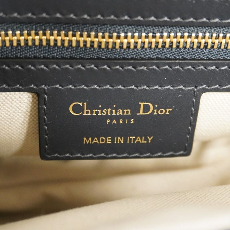 Christian Dior Handbag Oblique Saddle Canvas Leather Navy Gold Hardware 2way