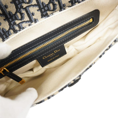 Christian Dior Handbag Oblique Saddle Canvas Leather Navy Gold Hardware 2way