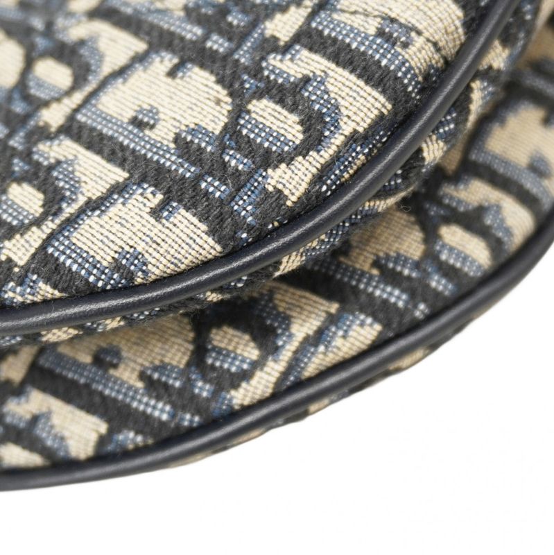 Christian Dior Handbag Oblique Saddle Canvas Leather Navy Gold Hardware 2way