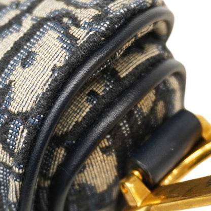Christian Dior Handbag Oblique Saddle Canvas Leather Navy Gold Hardware 2way