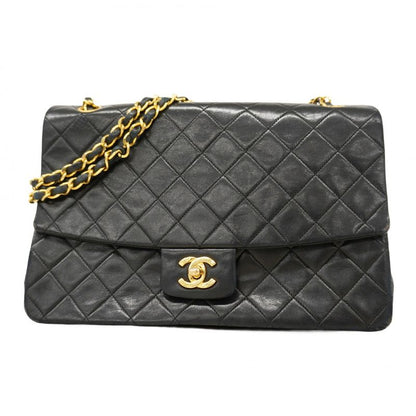 Chanel Shoulder Bag Matelasse Lambskin Black Gold Hardware Women