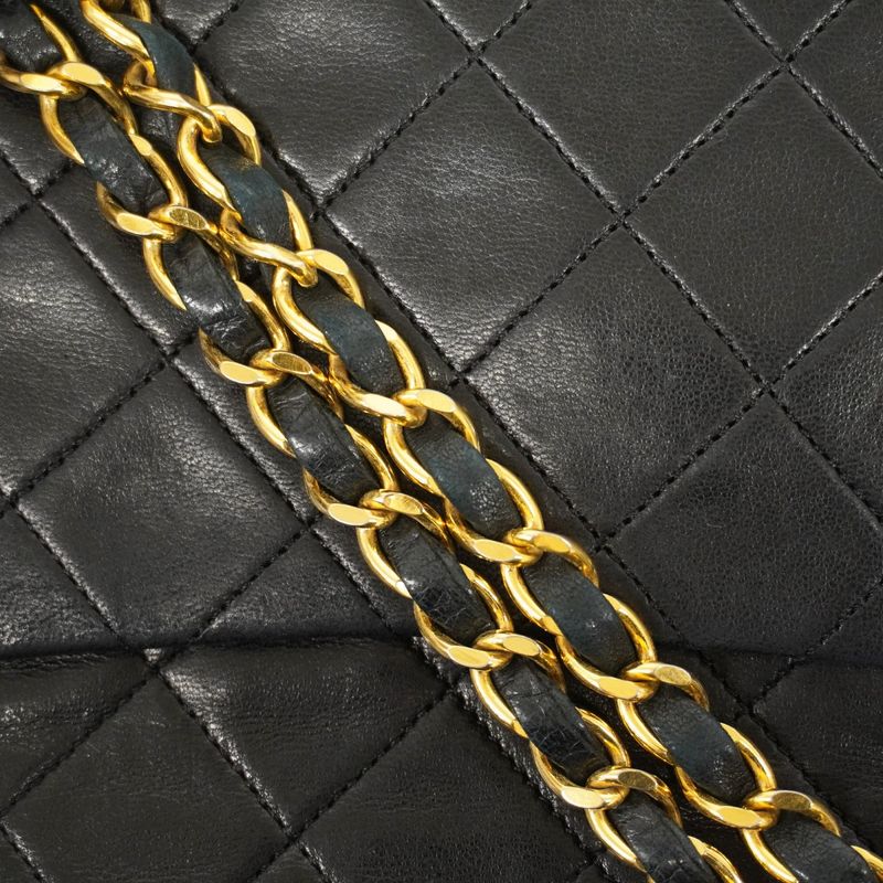 Chanel Shoulder Bag Matelasse Lambskin Black Gold Hardware Women