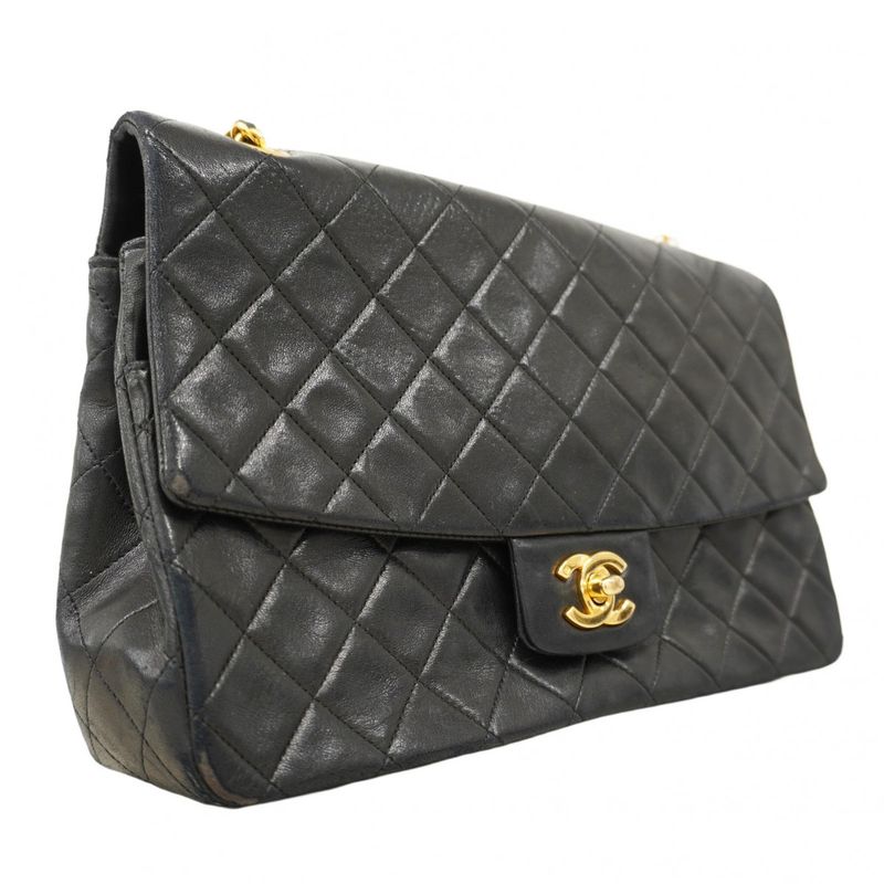 Chanel Shoulder Bag Matelasse Lambskin Black Gold Hardware Women