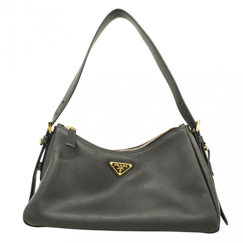 Prada Shoulder Bag Leather Black Gold Hardware Women