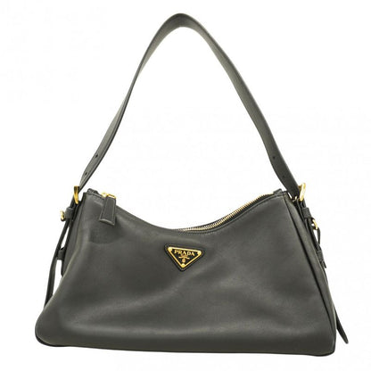 Prada Shoulder Bag Leather Black Gold Hardware Women