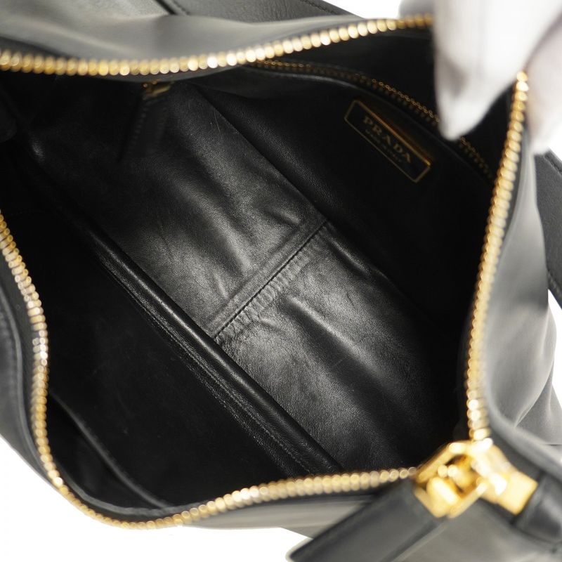 Prada Shoulder Bag Leather Black Gold Hardware Women