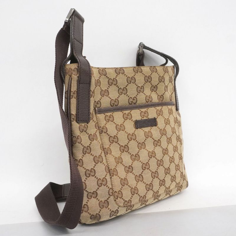 Gucci Shoulder Bag GG Canvas 122793 Canvas Beige Brown Silver Hardware Women