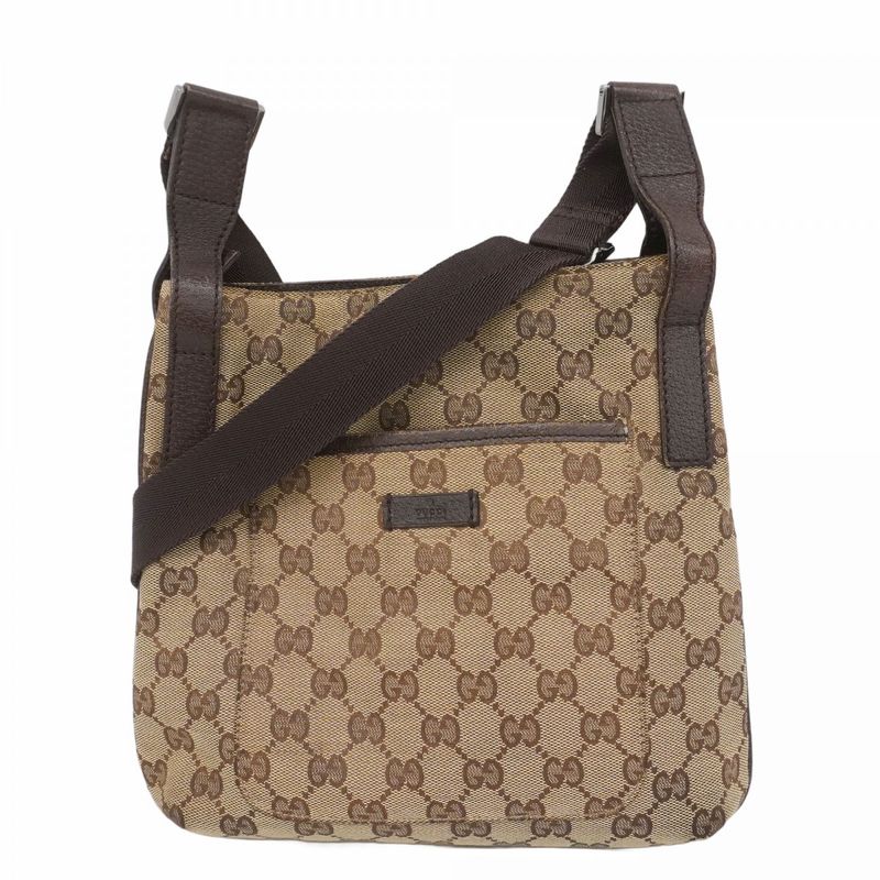 Gucci Shoulder Bag GG Canvas 122793 Canvas Beige Brown Silver Hardware Women