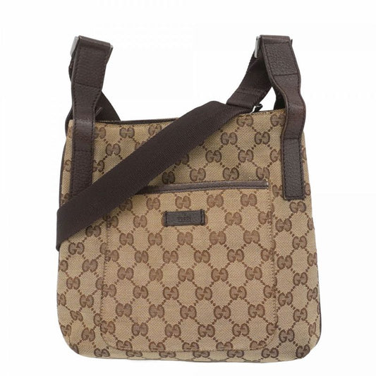 Gucci Shoulder Bag GG Canvas 122793 Canvas Beige Brown Silver Hardware Women
