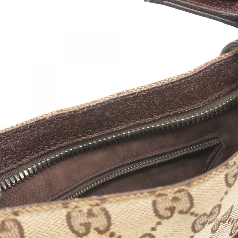 Gucci Shoulder Bag GG Canvas 122793 Canvas Beige Brown Silver Hardware Women