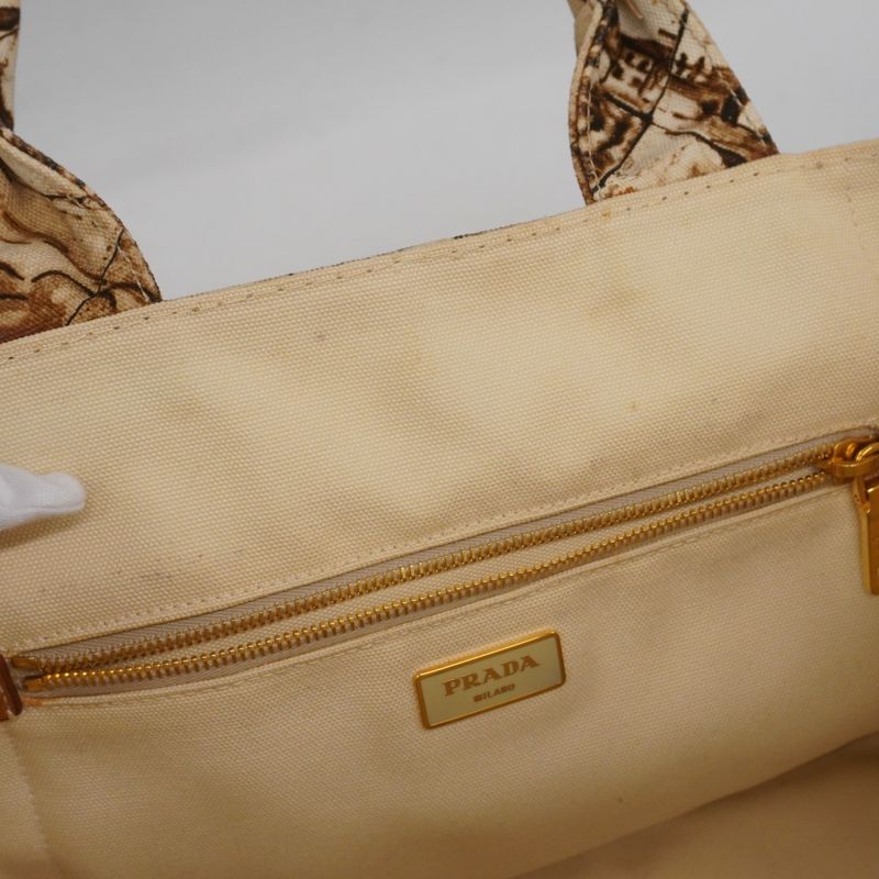 Prada Tote Bag Canapa Canvas Brown Gold Hardware Women's