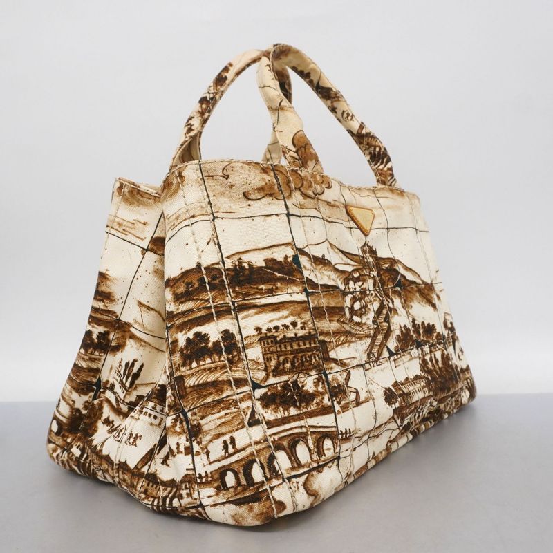 Prada Tote Bag Canapa Canvas Brown Gold Hardware Women's