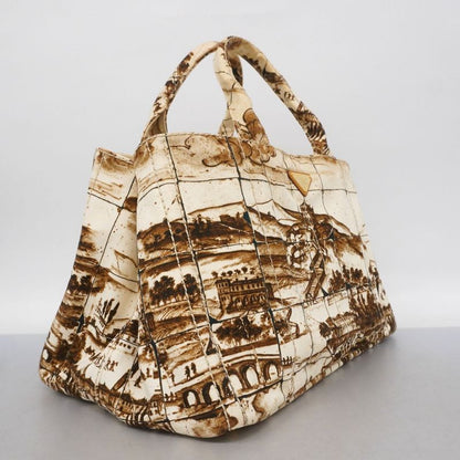 Prada Tote Bag Canapa Canvas Brown Gold Hardware Women's