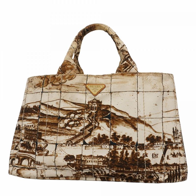Prada Tote Bag Canapa Canvas Brown Gold Hardware Women's