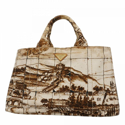 Prada Tote Bag Canapa Canvas Brown Gold Hardware Women's