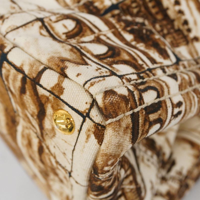 Prada Tote Bag Canapa Canvas Brown Gold Hardware Women's