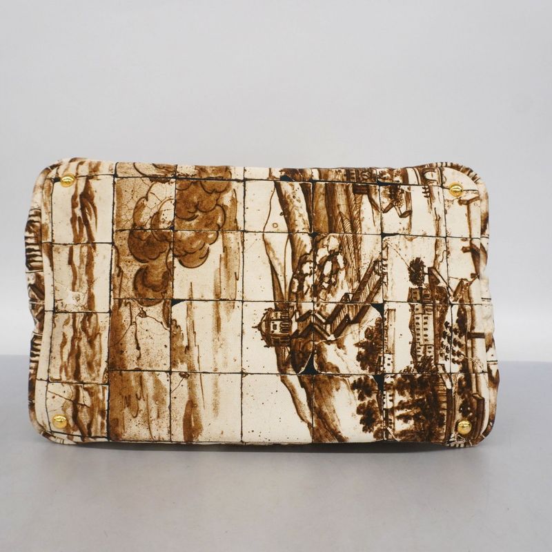 Prada Tote Bag Canapa Canvas Brown Gold Hardware Women's