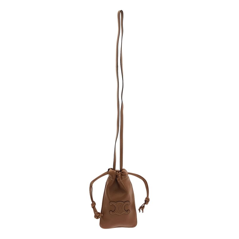 Celine - Cuir Triomphe Draw String Ring Leather Mobile Pouch - Brown