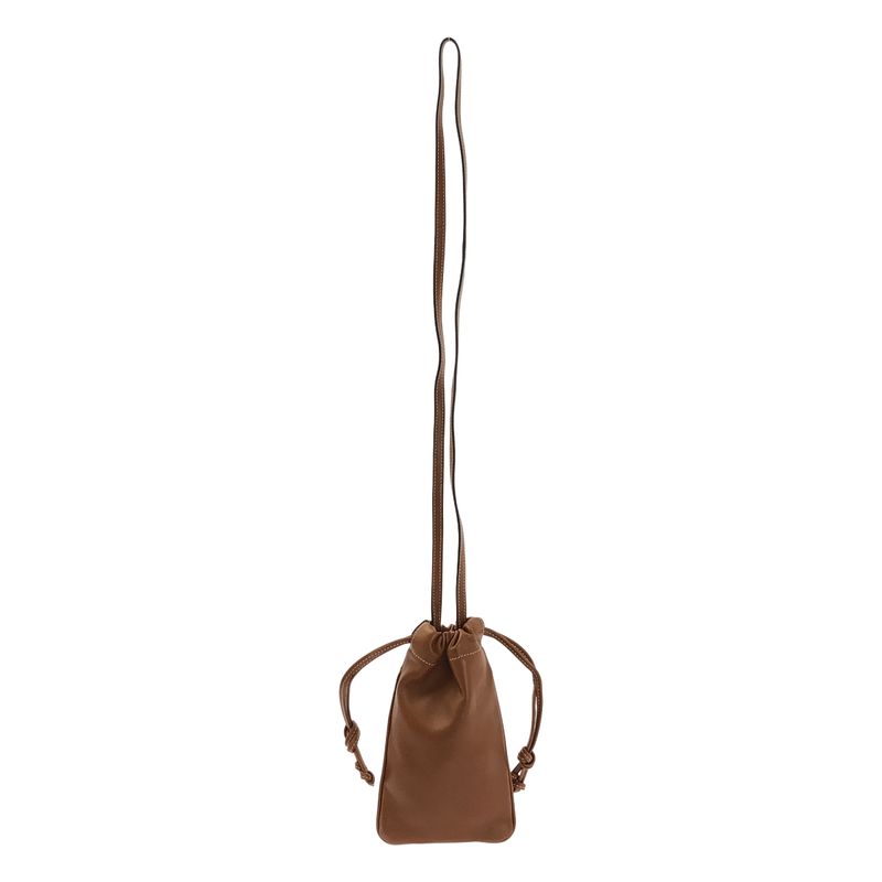 Celine - Cuir Triomphe Draw String Ring Leather Mobile Pouch - Brown