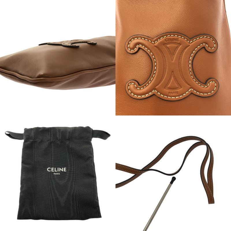 Celine - Cuir Triomphe Draw String Ring Leather Mobile Pouch - Brown