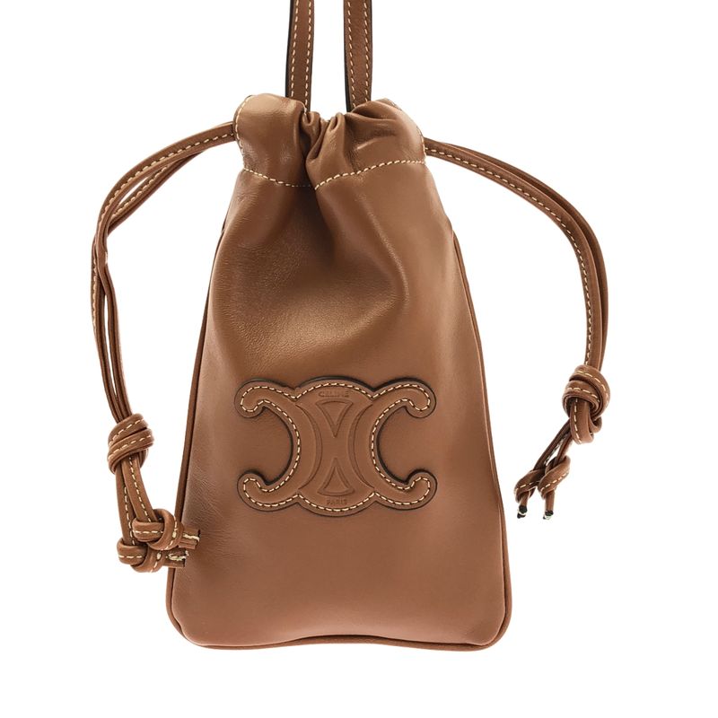Celine - Cuir Triomphe Draw String Ring Leather Mobile Pouch - Brown