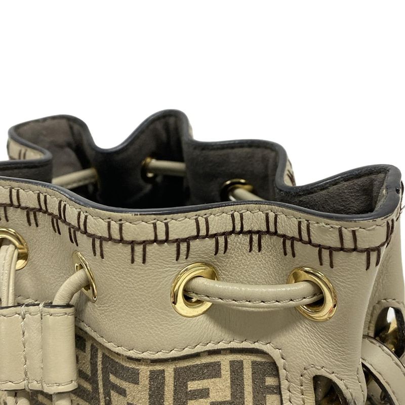 Fendi Shoulder Bag Mont Trezor 8bs010 Beige and Dark Brown Mini Bag Draw String