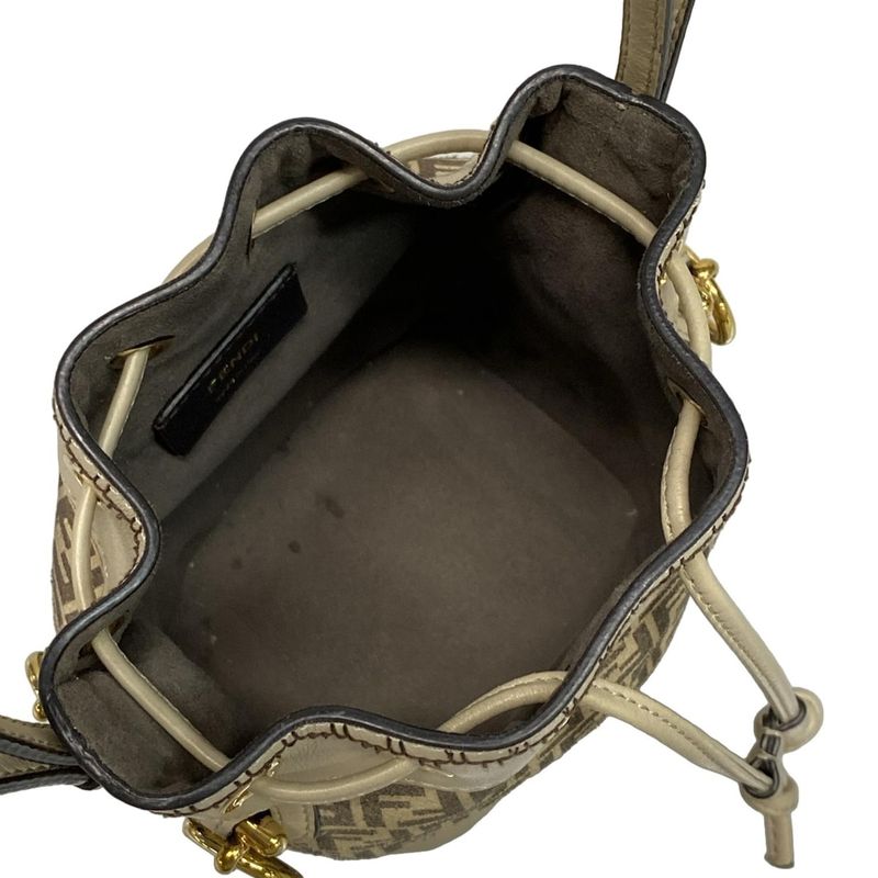 Fendi Shoulder Bag Mont Trezor 8bs010 Beige and Dark Brown Mini Bag Draw String