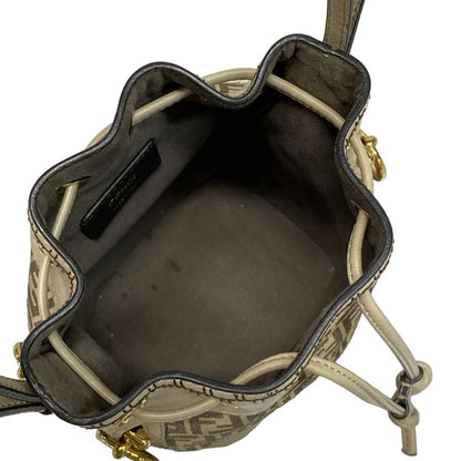Fendi Shoulder Bag Mont Trezor 8bs010 Beige and Dark Brown Mini Bag Draw String