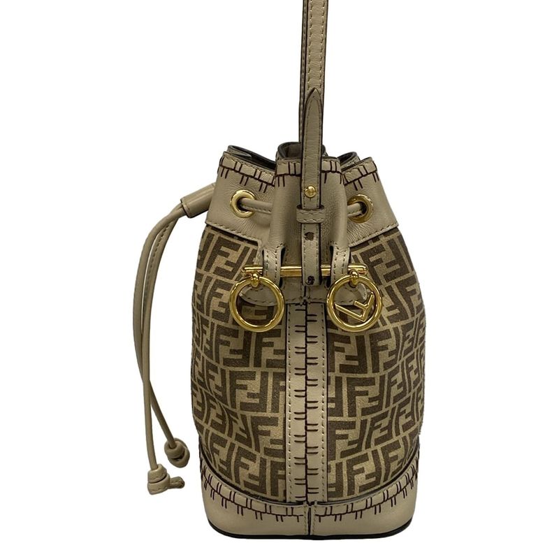 Fendi Shoulder Bag Mont Trezor 8bs010 Beige and Dark Brown Mini Bag Draw String
