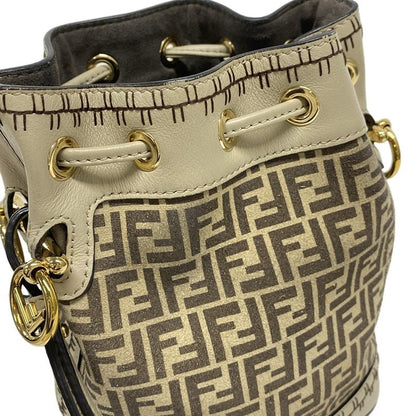 Fendi Shoulder Bag Mont Trezor 8bs010 Beige and Dark Brown Mini Bag Draw String