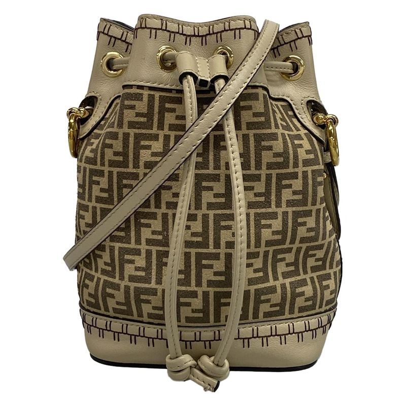 Fendi Shoulder Bag Mont Trezor 8bs010 Beige and Dark Brown Mini Bag Draw String