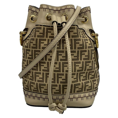 Fendi Shoulder Bag Mont Trezor 8bs010 Beige and Dark Brown Mini Bag Draw String