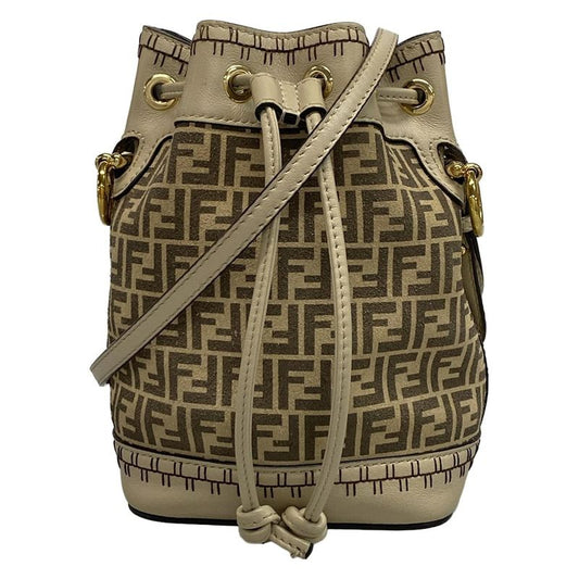 Fendi Shoulder Bag Mont Trezor 8bs010 Beige and Dark Brown Mini Bag Draw String