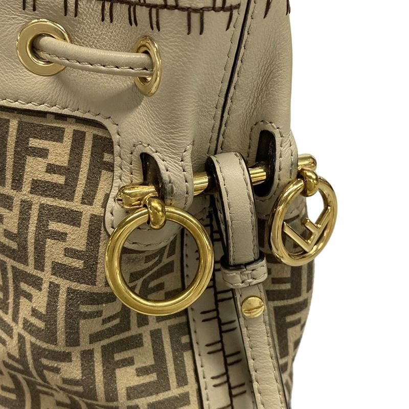 Fendi Shoulder Bag Mont Trezor 8bs010 Beige and Dark Brown Mini Bag Draw String