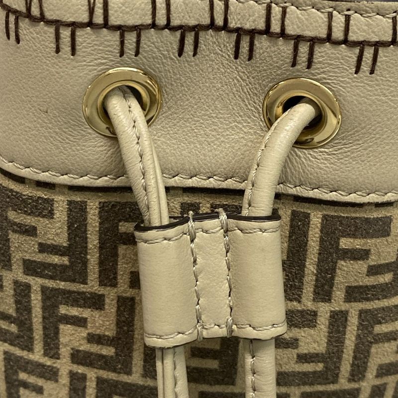 Fendi Shoulder Bag Mont Trezor 8bs010 Beige and Dark Brown Mini Bag Draw String