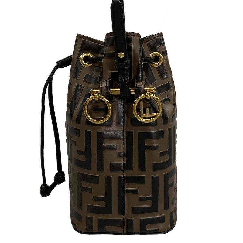 Fendi Shoulder Bag Mon Trezor 8bs010 Dark Brown and Black Shape Pressed Mini