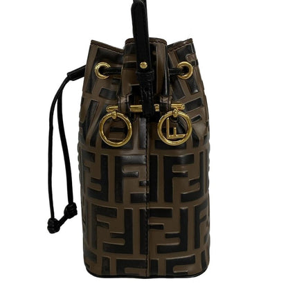 Fendi Shoulder Bag Mon Trezor 8bs010 Dark Brown and Black Shape Pressed Mini