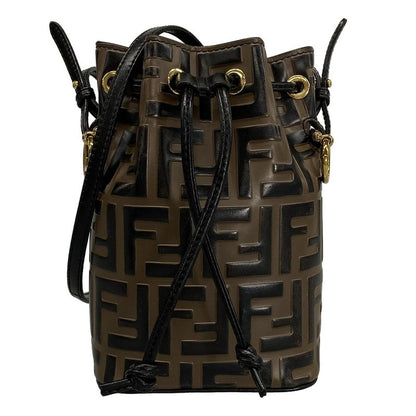 Fendi Shoulder Bag Mon Trezor 8bs010 Dark Brown and Black Shape Pressed Mini