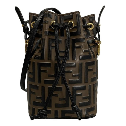 Fendi Shoulder Bag Mon Trezor 8bs010 Dark Brown and Black Shape Pressed Mini