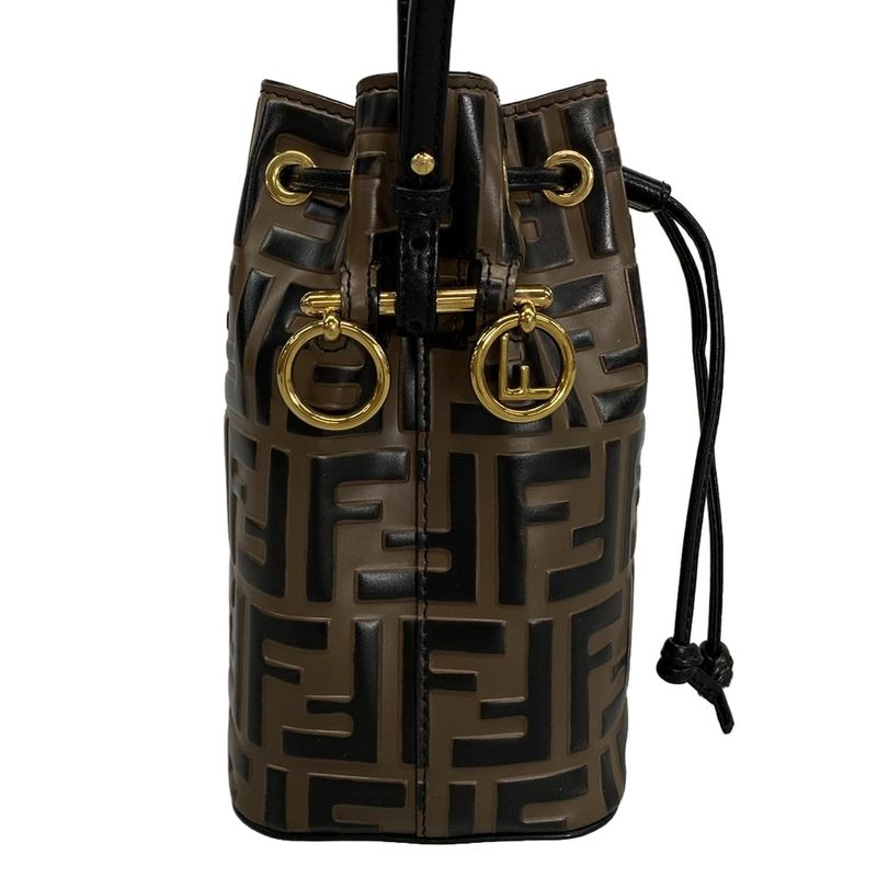 Fendi Shoulder Bag Mon Trezor 8bs010 Dark Brown and Black Shape Pressed Mini