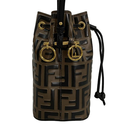 Fendi Shoulder Bag Mon Trezor 8bs010 Dark Brown and Black Shape Pressed Mini