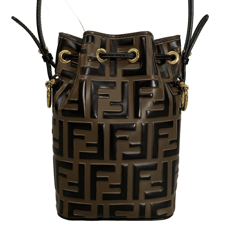 Fendi Shoulder Bag Mon Trezor 8bs010 Dark Brown and Black Shape Pressed Mini