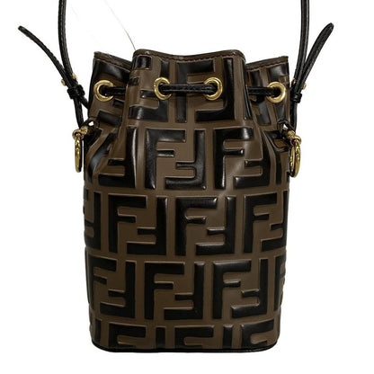 Fendi Shoulder Bag Mon Trezor 8bs010 Dark Brown and Black Shape Pressed Mini