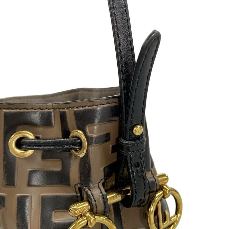 Fendi Shoulder Bag Mon Trezor 8bs010 Dark Brown and Black Shape Pressed Mini