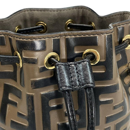 Fendi Shoulder Bag Mon Trezor 8bs010 Dark Brown and Black Shape Pressed Mini