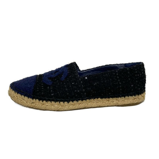 Chanel Slip-on 37 Women - G29762 Black and Navy Coco Mark Espadrilles Linen