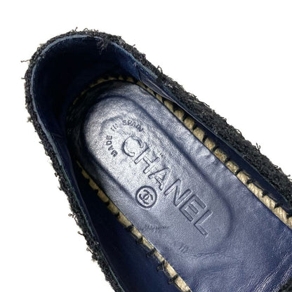 Chanel Slip-on 37 Women - G29762 Black and Navy Coco Mark Espadrilles Linen