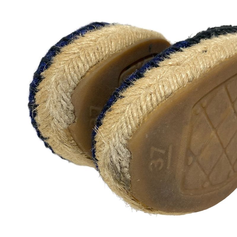 Chanel Slip-on 37 Women - G29762 Black and Navy Coco Mark Espadrilles Linen